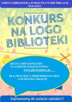 Plakat konkursu na LOGO Gminnej Biblioteki Publicznej w Drużbicach